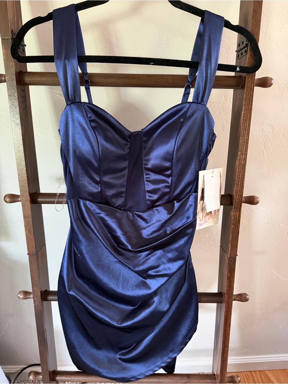 Honey and Rosie Satin Navy Blue corset mini Dress formal cocktail party dress